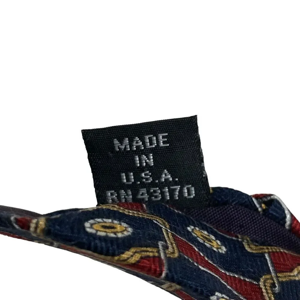 Geoffrey Beene Tie Men's Necktie Silk Geometric Maroon Blue Gold Silver USA